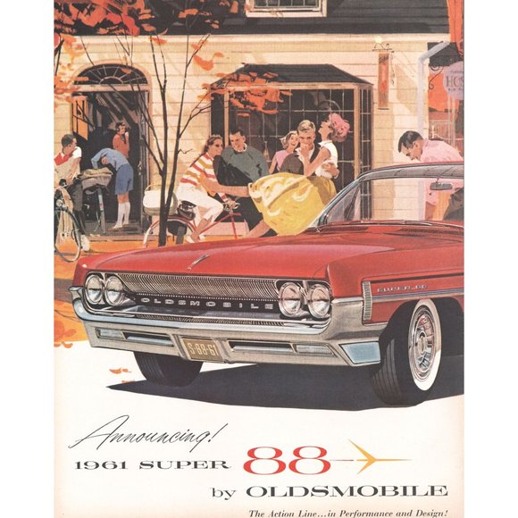 1961 Oldsmobile Super 88 Sedan 2 Page Vintage Print Ad Massachusetts Colonial - Picture 2 of 3